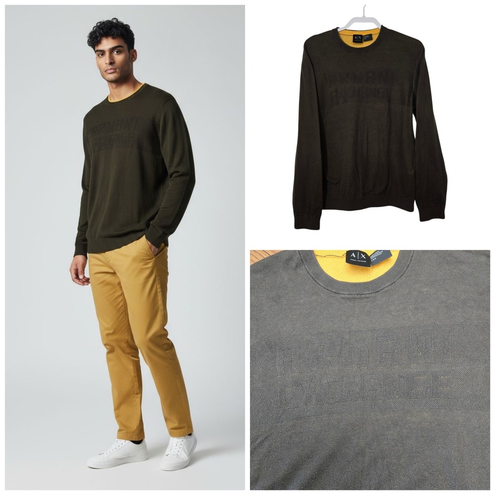 AX Armani Exchange Double Knit Long Sleeve Crew Neck Logo Sweater Mens Sz L‎